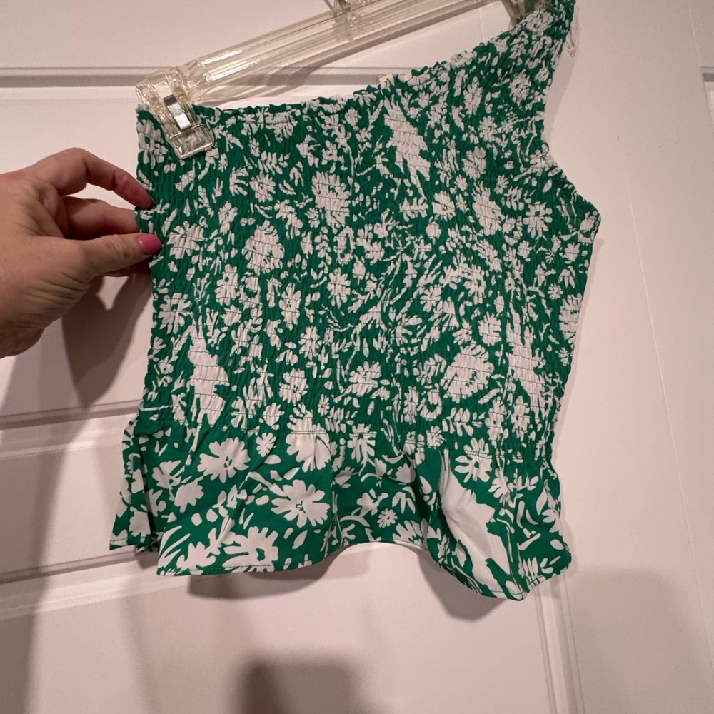 Floral Smocked Top in Green and White
